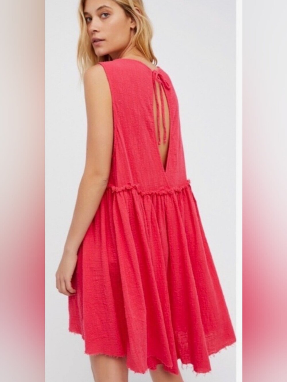 Free People Beach Open Back Tiered Gauze Mini Dress Coral Pink Size M